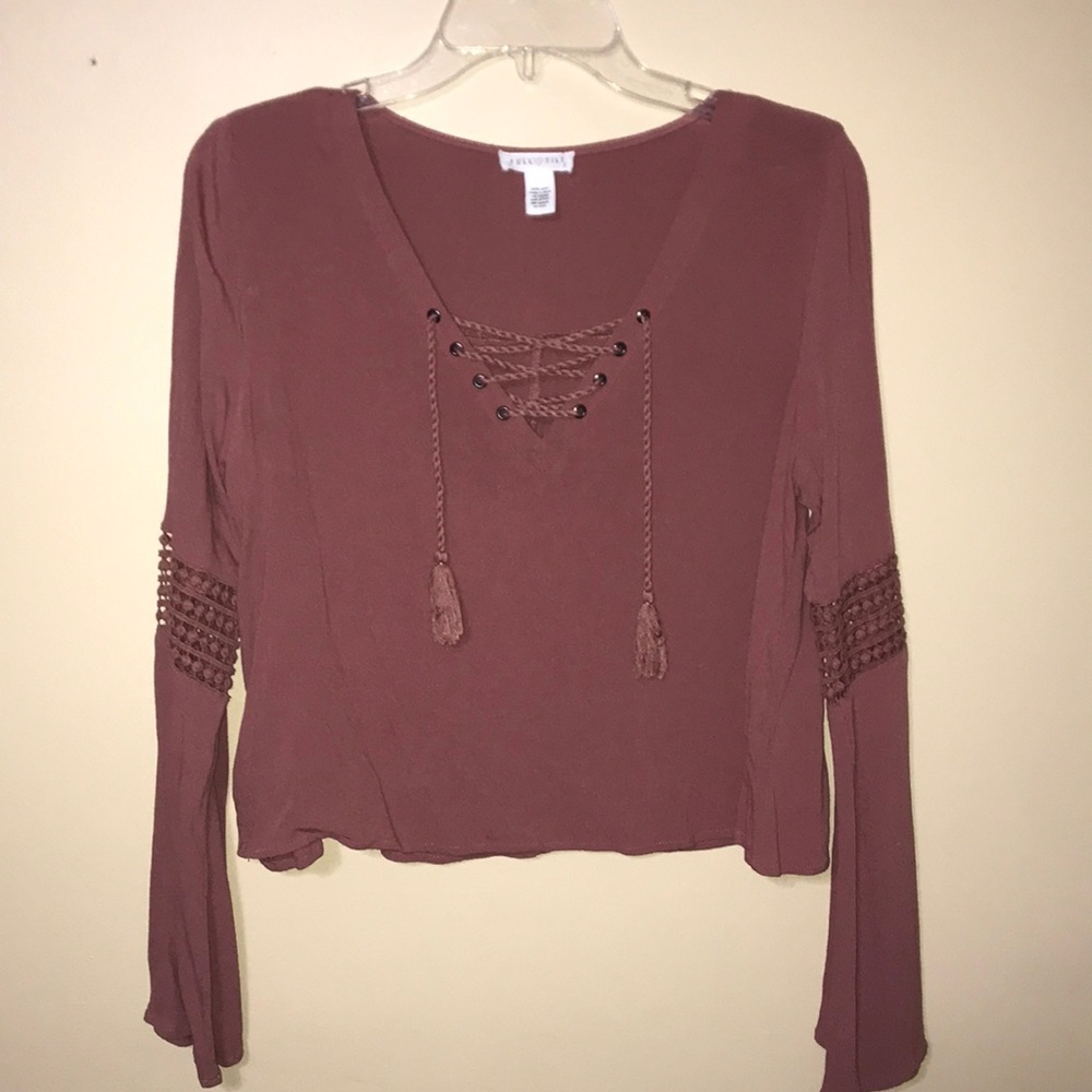 Crochet Long Sleeve Tie Front Top